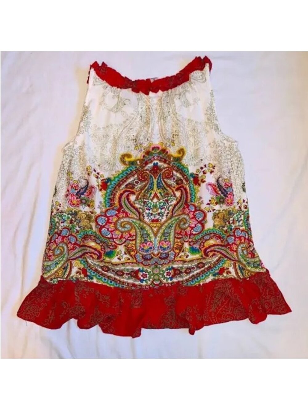 boho tie neck flow ruffle bottom tank plus size tunic - Picture 2 of 2